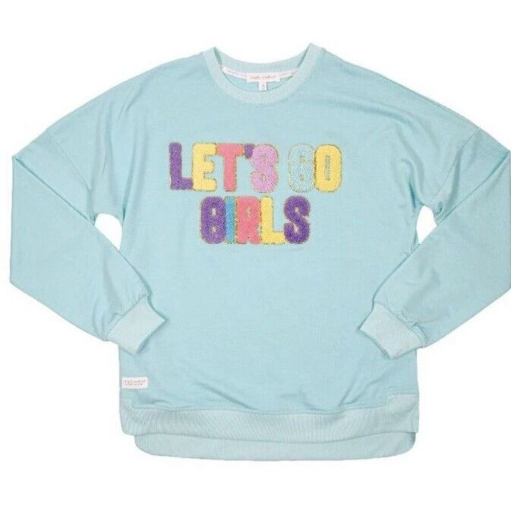 Simply Southern LET'S GO GIRLS Sparkle Puff Letter‎ Tee Sweatshirt Large New $61